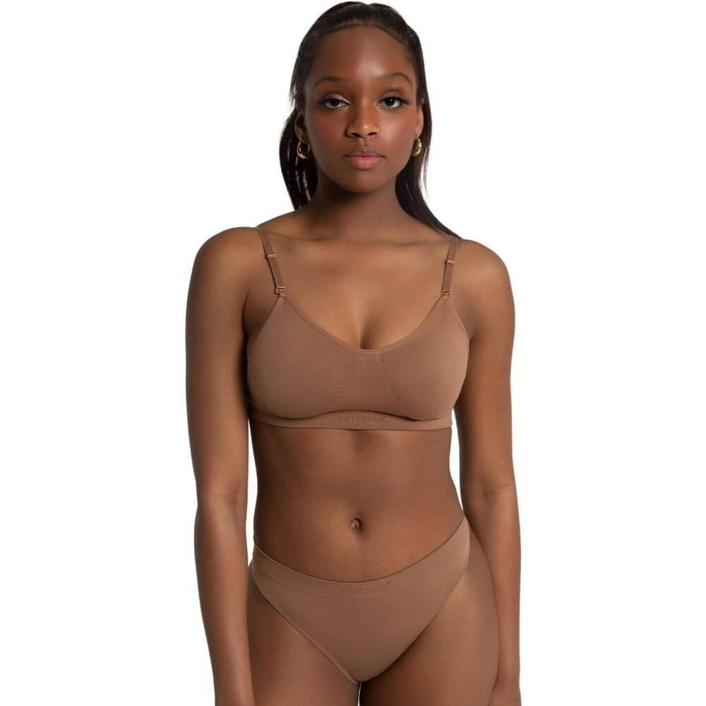 Capezio Women's Seamless Clear Back Bra SMALL Mocha Adjustable Shoulder Straps